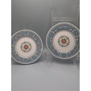 Pair of Wedgwood FLORENTINE Turquoise Dragon Bread Side Plates 6"